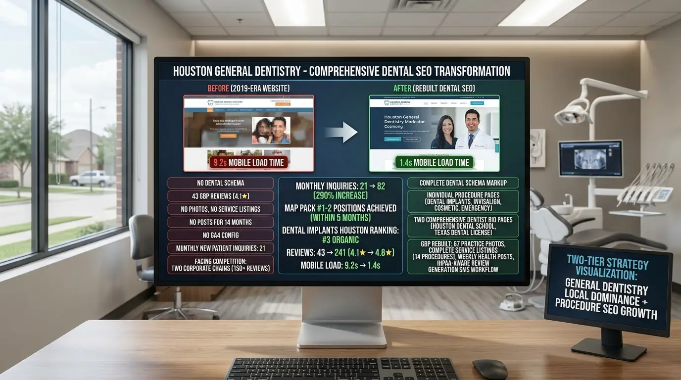 Case Study 1: Houston General Dentistry Practice — 291% New Patient Inquiry Growth in 9 Months
