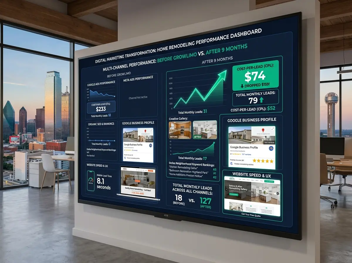 Case Study 1: Dallas Home Remodeling Company — 341% Lead Increase in 9 Months With Integrated SEO + Google Ads + Meta Ads result map